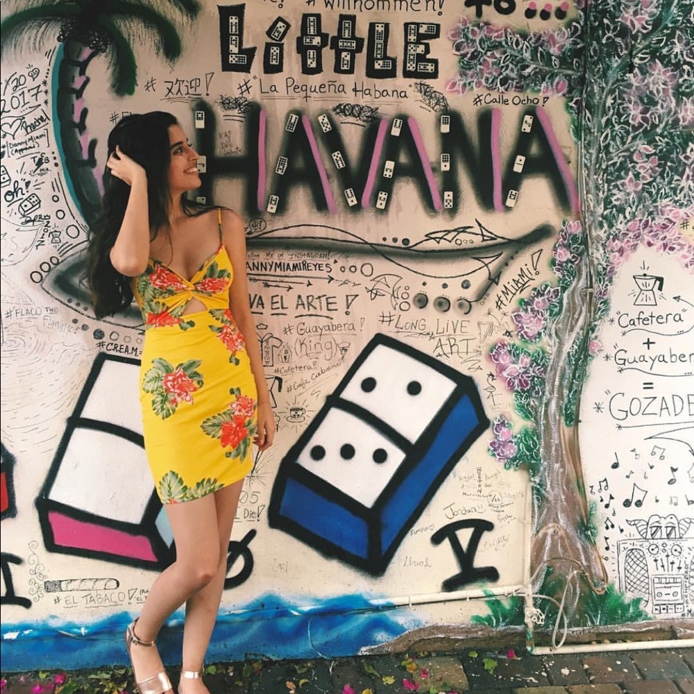 Yellow Tropical ASOS Cutout dress